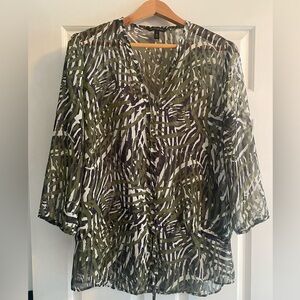 Banana Republic Sheer Palm Print Cinch Waist Top Size M